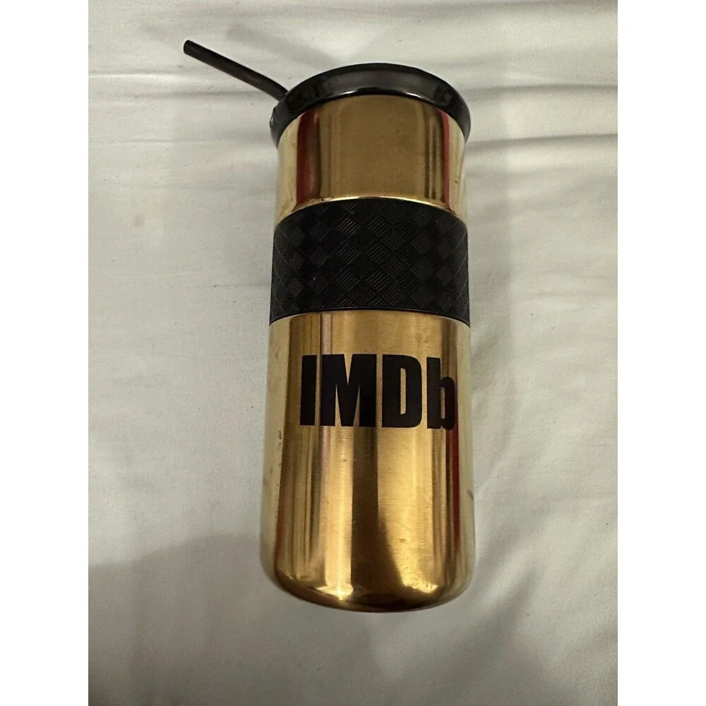 IMDb Gold Stainless Steel Tumbler by Elemental – 16oz Insulated Cup with Straw